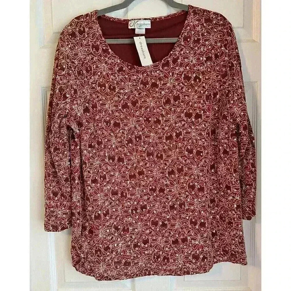 Dressbarn maroon red glitter shimmer blouse plus size 3x NWT XMAS HOLIDAY New - Picture 1 of 6